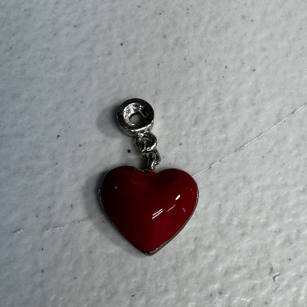 Silver Tone‎ Red Dangle Heart Charm
